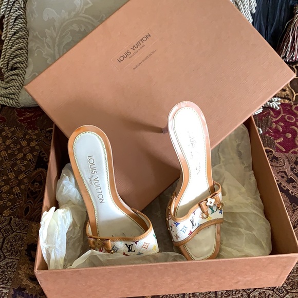 Authentic Louis Vuitton white multicolor mules - Picture 11 of 16